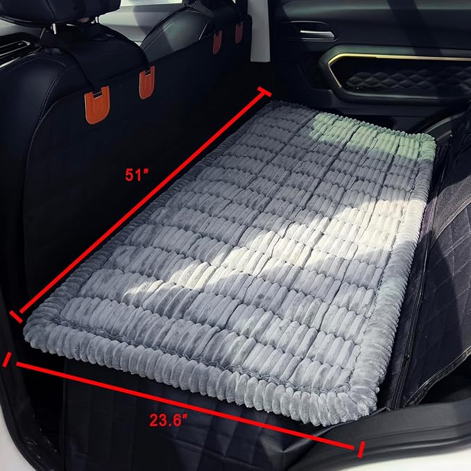 Backseat Dog Car Bed Mat, Non-Slip Travel Dog Bed for Backseat Extenders, Lightweight & Easy-to-Store, Soft Durable & Easy-to-Clean Car Seat Protector for SUVs, Trucks & Sedans (23.5" x 51")