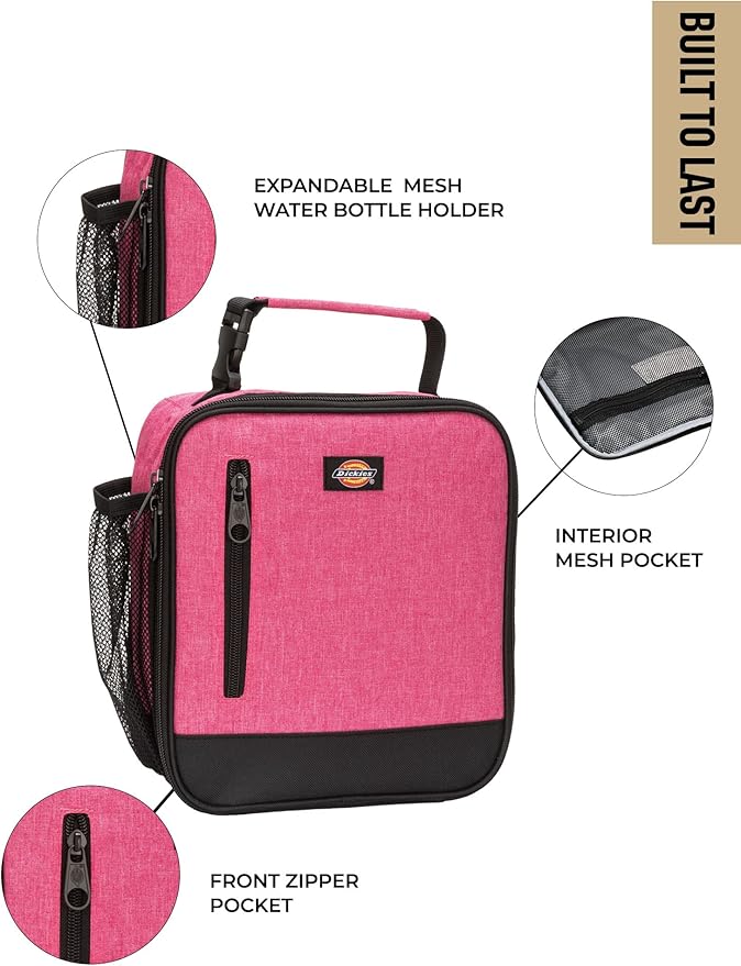 Dickies Basic Insulated Lunch Bag for Work, Thermal Reusable Office Lunch Box for Men, Women (Pink)