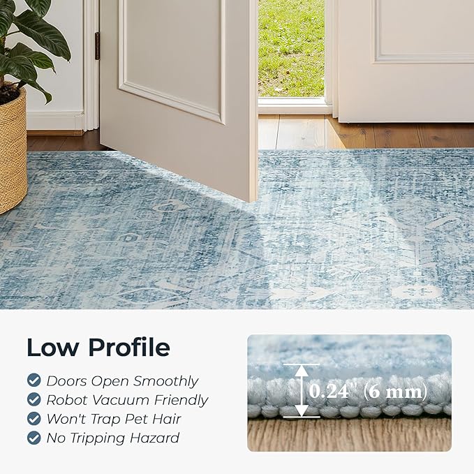 9x12 Area Rug for Living Room Bedroom Dining Room, Large Washable Soft Faux Wool Carpets, Neutral Retro Aesthetic Non-Skid Stain Resistant Blue Rugs for Kids Room