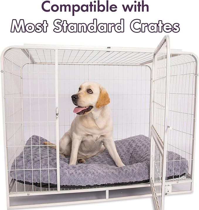 Faux Fur Dog Bed Covers – Ultra Soft Rose Velvet, Removable & Washable, Cozy & Durable,Large Pet Bed Cover Only (No Filling) – Gray, (Rose Velvet Gray, 44" L x 32" W x 4.5" Th)