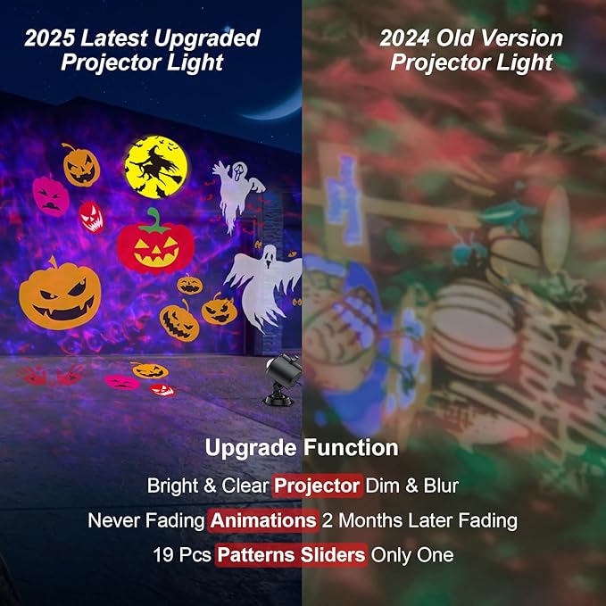 2025 Upgraded Brighter Halloween Decorations Projector Lights for Home, FLITI 19 HD Slide Christmas Projector (Ocean Wave & Patterns), 11 Holiday Theme Projector with Remote for Christmas House Decor