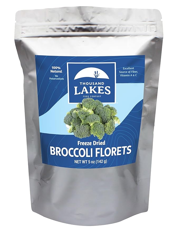 Thousand Lakes Freeze Dried Vegetables - Broccoli Florets - Bulk 5 ounces | 100% Florets - No Stems | No Salt Added