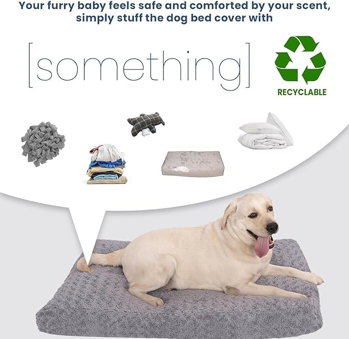 Faux Fur Dog Bed Covers – Ultra Soft Rose Velvet, Removable & Washable, Cozy & Durable,Large Pet Bed Cover Only (No Filling) – Gray, (Rose Velvet Gray, 44" L x 32" W x 4.5" Th)