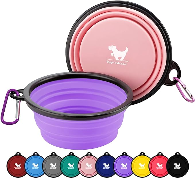 Rest-Eazzzy Large Collapsible Dog Bowls 1000 ml, 2-Pack Dog Portable Water Bowl for Dogs Cats Pet Foldable Feeding Watering Dish for Traveling Camping Walking with 2 Carabiners, BPA Free