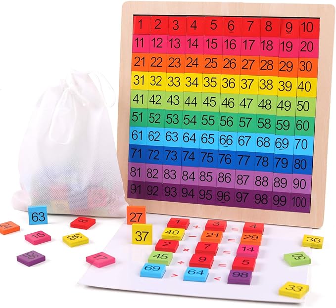 Wooden Montessori Math Counting Hundred Board Toys, 1-100 Consecutive Numbers Learning & Educational Game Toy for Kids Toddlers 3 Year Old with Storage Bag