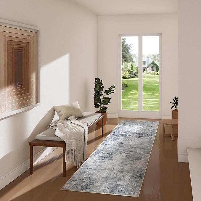 Machine Washable Kitchen Runner Rug: 2'6"x8' Hallway Runner Rug Stain Resistant Abstract Non Slip Floor Rug with Rubber Backing Non Shedding Soft Carpet Runners for Indoor Entryway Bedside Bedroom