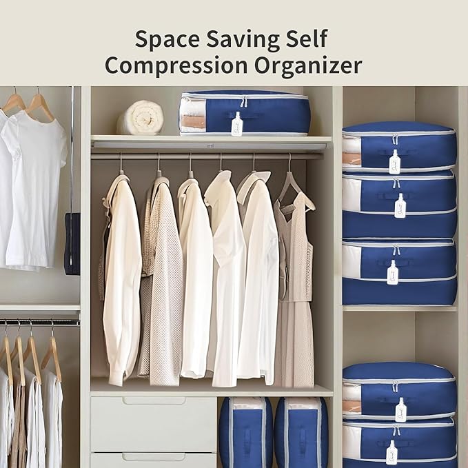 Comforter Storage Bag 66 L - 4 Pack Blanket Storage Organizer Compression Bags, Large Capacity Ultra Space Saving Self Organize for Bedding, Pillow, Duvet, Sheet Storage with Zipper Window