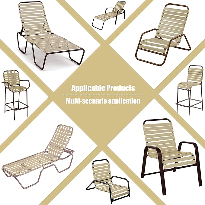 Vinyl Straps for Patio Chair Repair Kit 2'' Wide 50 Ft Long Replacement Straps + 50 Free Rivets for Outdoor Lawn Furniture Chaise Lounge Repair (Driftwood)