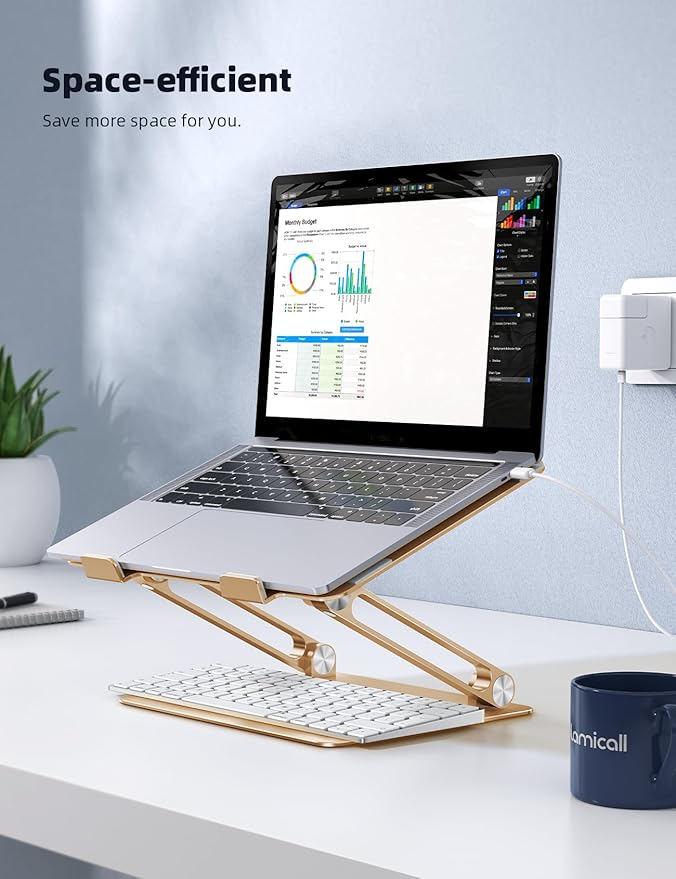 Lamicall Adjustable Laptop Stand, Portable Laptop Riser, Aluminum Laptop Stand for Desk Foldable, Ergonomic Computer Notebook Stand Holder for MacBook Air Pro, Dell XPS, HP (10-17.3'') -Gold