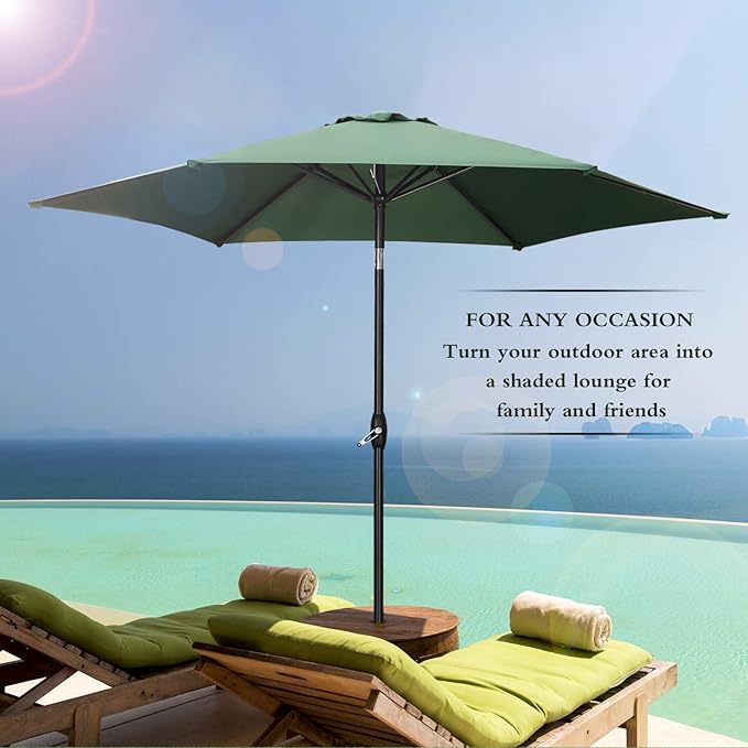 HYD-Parts 9FT Patio Umbrella Outdoor Table Umbrella,Market Umbrella with Push Button Tilt and Crank for Garden, Lawn, Deck, Backyard & Pool, No Base (Green)