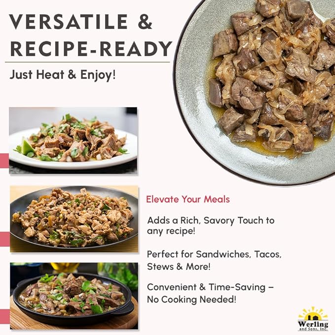 Werling Meat Canned Beef 14.5 Oz ??Fully Cooked, Heat & Eat | Shelf Stable Canned Meat for Pantry Staples, Everyday Meals, Camping, Hiking, Emergency & Survival | 5-Year Shelf Life | Pack of 12