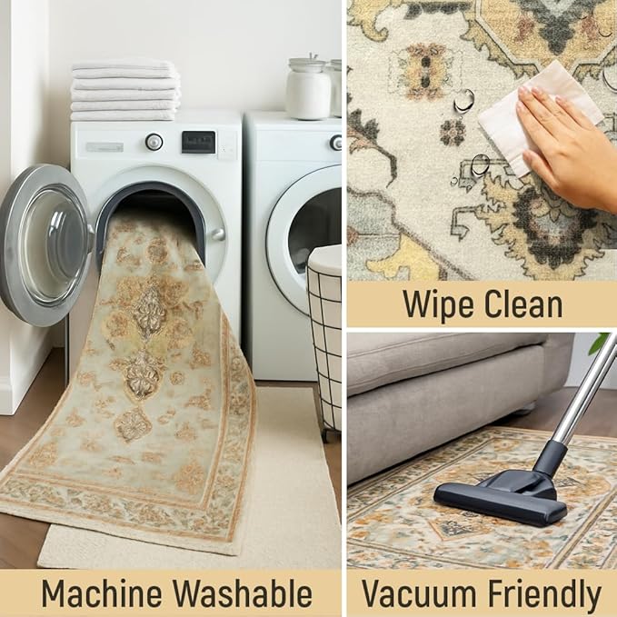 Muddy Mat짰 Floral Multicolor 5x7 Boho Area Rug ??Washable Area Rugs for Living Room, Bedroom & Dining Room ??Modern Soft Low Pile Non Slip Carpet ??Pet Friendly Waterproof Foldable Rugs for Home