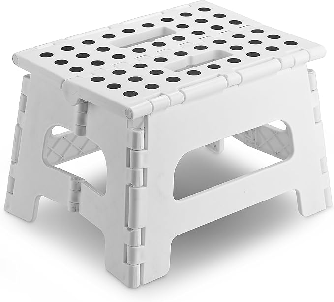 Handy Laundry - Folding Step Stool - Sturdy Enough Collapsible Stool to Support Adults and Safe Enough for Kids - Opens Easy with One Flip - Great for Kitchen, Bathroom or Bedroom (White - 8 Inch)