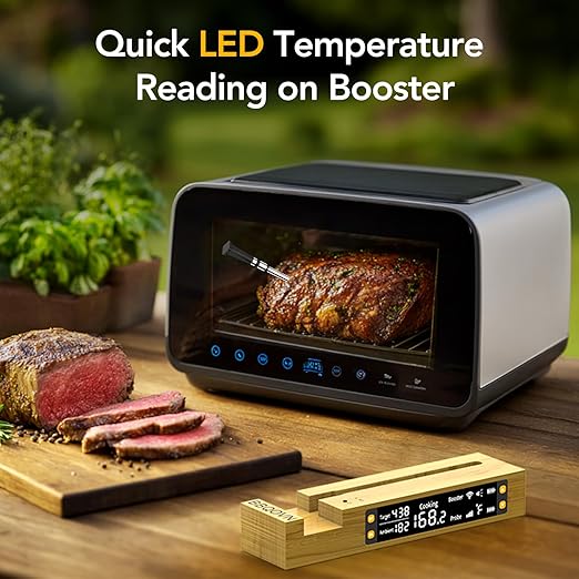 WIFI Wireless Meat Thermometer Unlimited Range 7 NIST Certified Accuracy Sensors Sub-1g(10x Stronger than Bluetooth)APP&Magnetic Smart Digital Base for BBQ,Oven,Smoker,Grill (1, black, small)