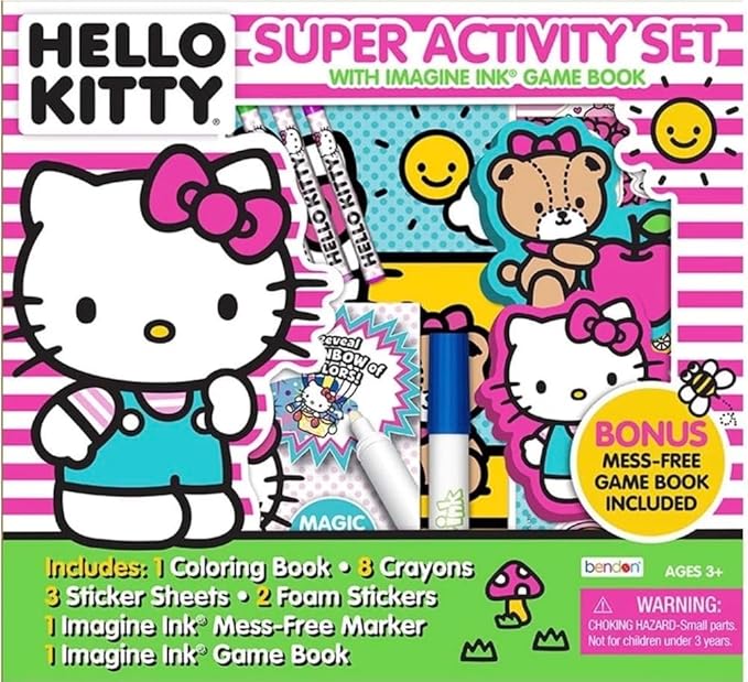 Hello Kitty Super Activity Set with Imagine Ink – Mess-Free Creative Fun- 1 Coloring book, 8 crayons, 3 sticker sheets, 2 foam stickers, 1 imagine Ink Mess-Free marker, 1 imagine Ink Game book
