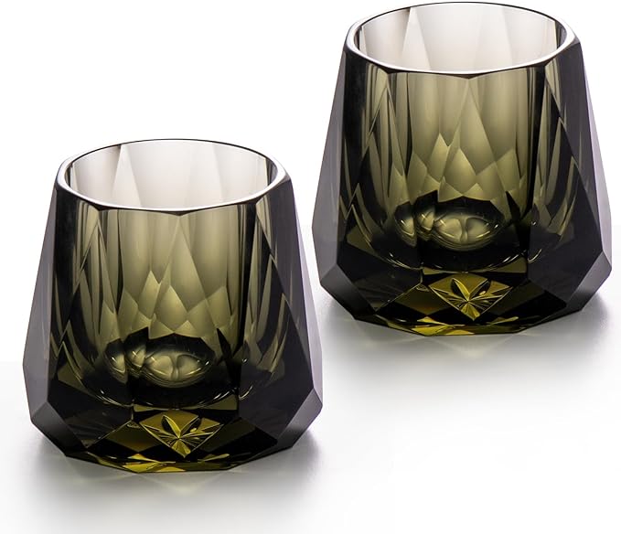 KAMMAK Crystal Whiskey Glasses Set of 2, 5.3oz Old Fashioned Glasses Stemless, Hand Blown Colored Cocktail Glasses, Engagement Gifts for Couples, Women, Men