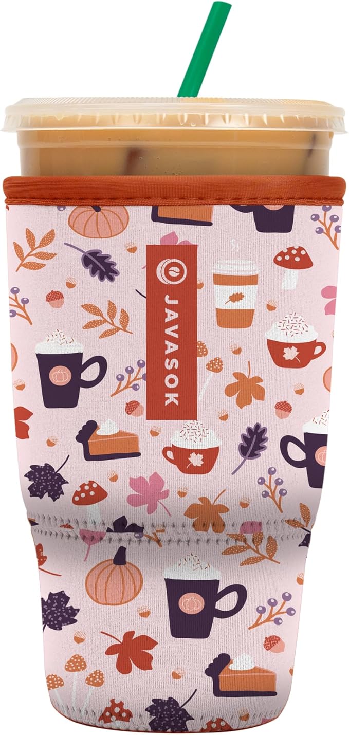 Sok It JavaSok Iced Coffee & Cold Soda Insulated Neoprene Cup Sleeve (PSL, Large: 30-32oz)