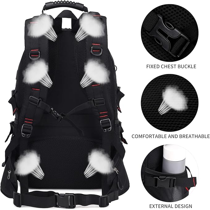 Nerlion 40L Hiking Backpack Travel Backpack for Men Women Camping Waterproof Outdoor Hiking Daypack Lightweight Backpack (Black)