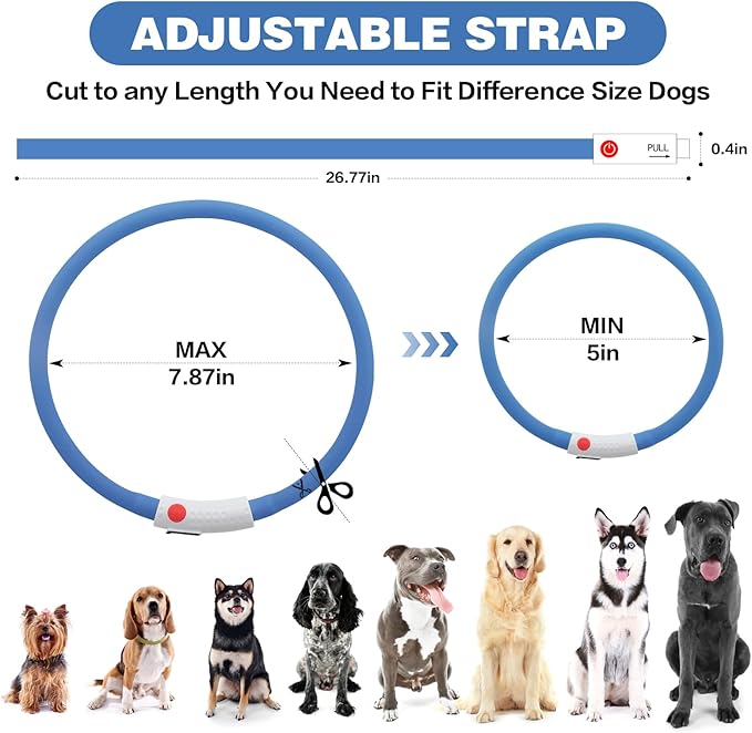 HIGO Light Up Dog Collar - 2-Pack Silicone LED Rechargeable, Safety Light, Glow in The Dark Lighted Necklace for Small Medium Large Dogs (Blue)