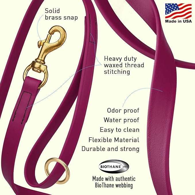 Viper Biothane K9 Working Dog Leash Waterproof Lead for Tracking Training Schutzhund Odor-Proof Long Line with Solid Brass Snap for Puppy Medium and Large Dogs 6ft, Magenta Pink