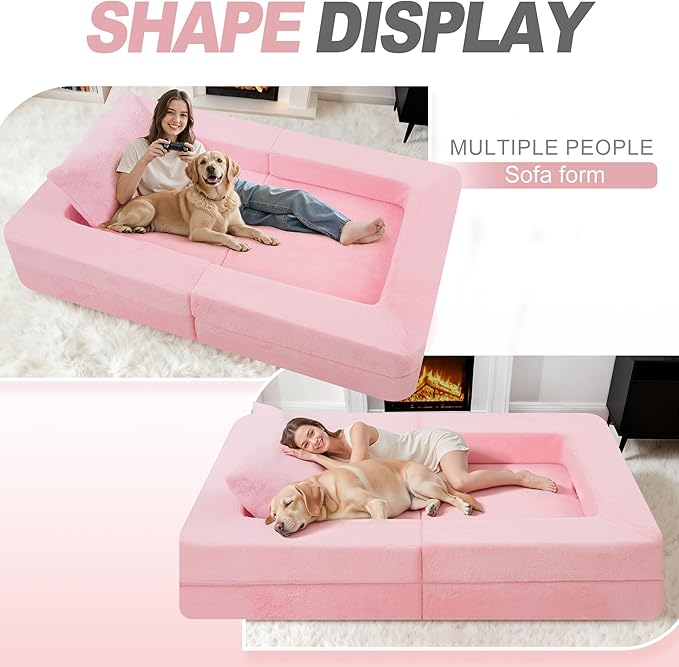 Futon Sofa Bed with Pillow, 3-in-1 Sleeper Sofa Bed with Removable Cover, Convertible Floor Sofa Bed, No Assembly Boneless Couch for Living Room, Bedroom
