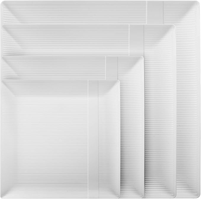 Exquisite Disposable-White-Plastic-Plates-Square Linear (40 Pack) Wedding Dinner Fancy Tableware Dishes (9 Inch., White) Single Size Set
