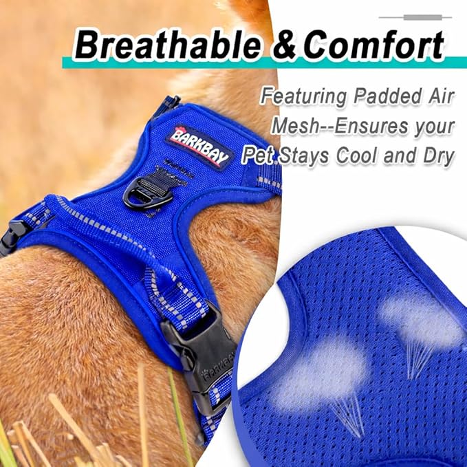 BARKBAY Dog Harness No Pull Mesh for Large Dogs - Adjustable, Reflective, Comfortable, No Choke, Heavy-Duty - Perfect for Outdoor Training, Walking, and Hiking-Strong&Durablee- XL & Sapphire Blue Mesh