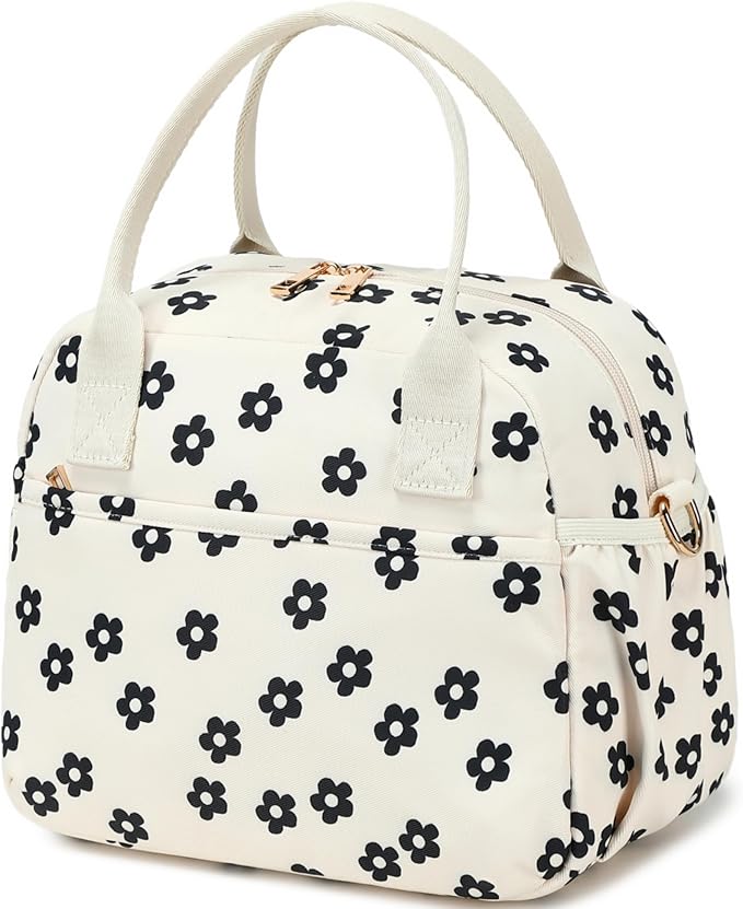 CAMTOP Lunch Box for Women Men Insulated Lunch Bag Lunch Tote Bag Leakproof Thermal Cooler Large Capacity for Travel Work School Picnic (Black Flower)