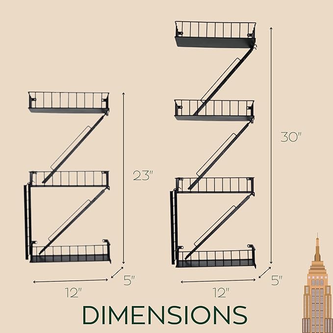 VERSATILE KAS Fire Escape Shelf Fire Escape Wall Shelf Trinket Shelf Display Action Figure Figure Display Shelf Superhero Display Floating Staircase New York Wall Ladder Firescape (3-Tier)