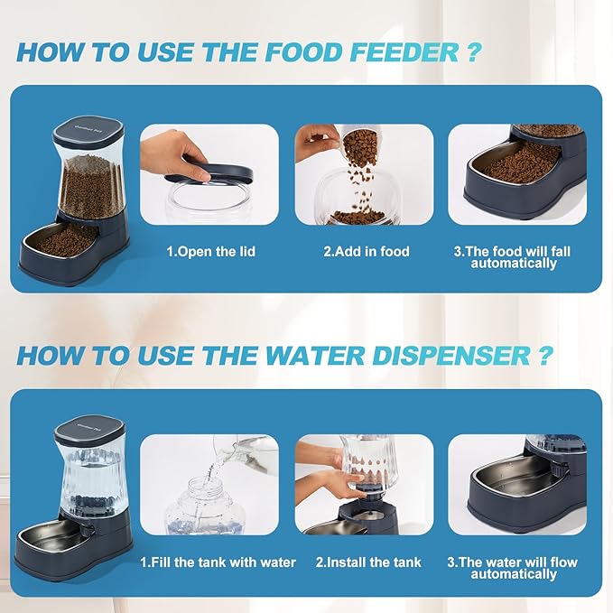 Gardner Pet Automatic Dog Water Dispenser Gravity Stainless Steel Waterer & Food Feeder Set, 100% BPA Free Large Capacity Feeding Bowls for Medium & Large-Sized Dogs Cats Other Pets -(1 Gallon x2)