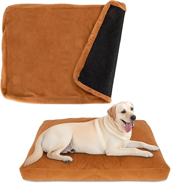 Faux Fur Dog Bed Covers – Ultra Soft Rose Velvet, Removable & Washable, Cozy & Durable,Large Pet Bed Cover Only (No Filling)-(Fleece Coffee Brown, 44" L x 32" W x 4.5" Th)