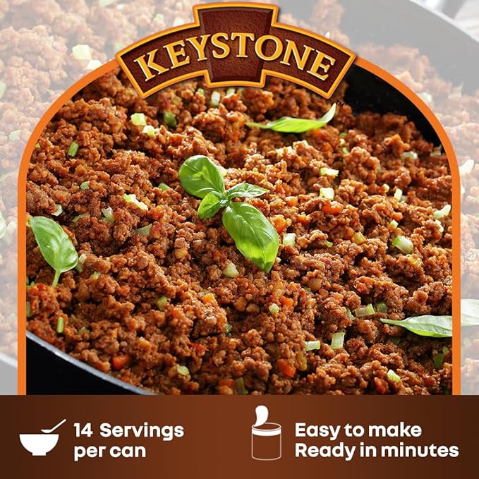 Keystone Meats All Natural Heat and Serve Ground Beef 28 oz – Fully Cooked Canned Meat – Ready to Eat – 5-Year Shelf Life – Pantry Staple for Everyday Meals, Emergency Survival Canned Food – Made in USA – Pack of 6