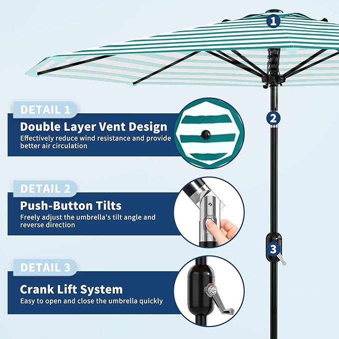 Garvee 9FT Patio Umbrella - Outdoor Table Umbrella with Crank Lift & Push Button Tilt - Market Umbrella 8 Sturdy Ribs UV Protection for Pool, Deck, Yard, Garden