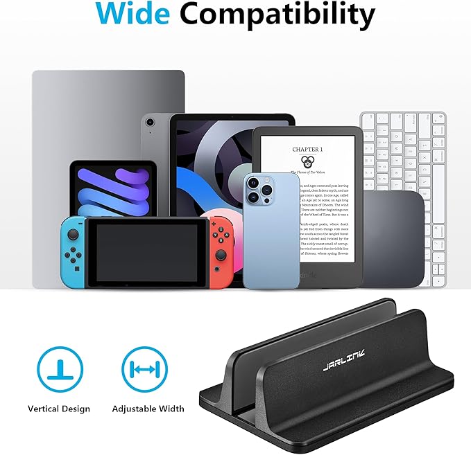 JARLINK Vertical Laptop Stand, Aluminum Laptop Holder Desktop Stand with Adjustable Dock Size (up to 17.3 inches) Compatible with All MacBook/Surface/Dell/Gaming Laptops (Black)