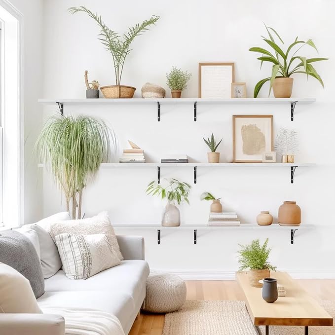 Kaboon 27 inch Long 10 inch Deep Floating Shelves for Wall Set of 2, Large Open Shelves Wall Mounted, Space Saving Home and Commercial Use, White Rock
