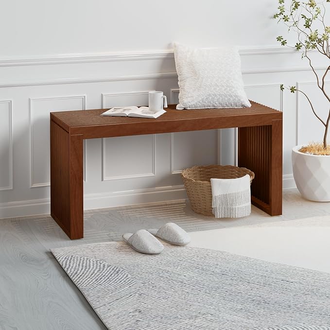 Bamboo Dining Bench Indoor Long Entryway Shoe Rack Bench,Outdoor Modern Wood Benches 35 Inch Bamboo Bench for Living Room Hallway Bedroom Bathroom