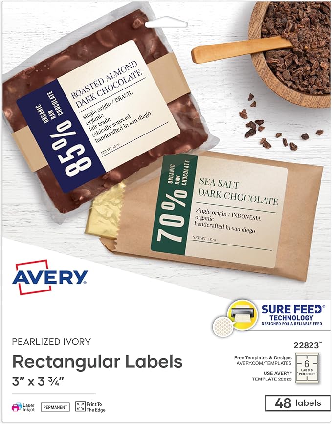 Avery Printable Rectangle Labels, 3" x 3.75", Pearlized Ivory, Laser & Inkjet Compatible, 48 Customizable Label Stickers, Great for Product Branding, Favors, Thank You Stickers, and More (22823)