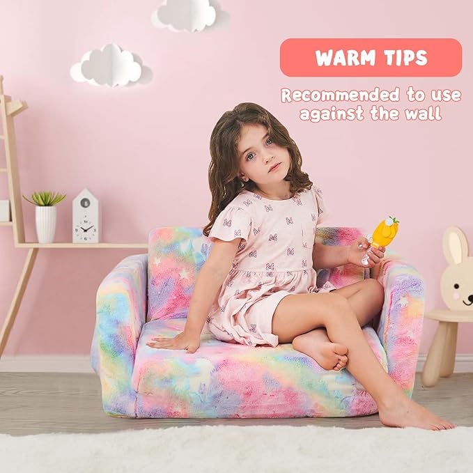 Toddler Couch,Toddler Chair,Kids Sofa Chair 2-in-1 Baby Seat Furniture Fold Out, Convertible Sofa to Lounger Soft Comfy Glow in The Dark Kids Sofa Bed Gifts for Kids Girl Boys,Unicorn