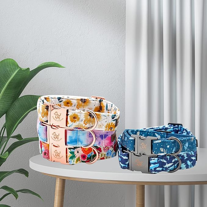 Elegant little tail Dog Collar, Sunflower Pattern Pet Collar Durable Cute Dog Collars Summer Fall Female Pet Gift Adjustable Dog Collar for Medium Dogs