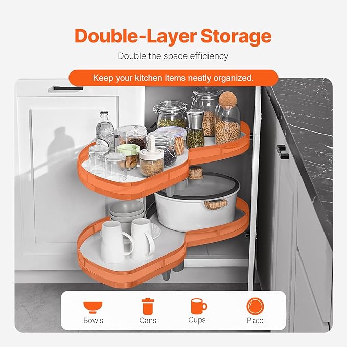 VEVOR Swing Left Blind Corner Cabinet, Pull Out Organizer for 36 inch Width Blind Cabinet, 2 Tier Height Adjustable Swing Tray, Soft Close Kitchen Cloud Blind Organizer, Left Open