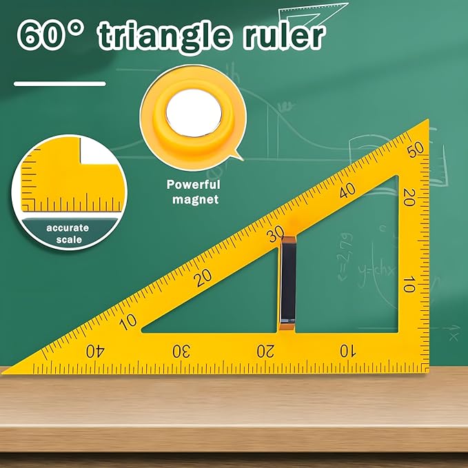 Magnetic Teaching Ruler Set with Multi-Functional Geometry Tools Durable ABS Plastic for Whiteboard Classroom Projects Student Teacher Math Supplies (Yellow 5pcs)