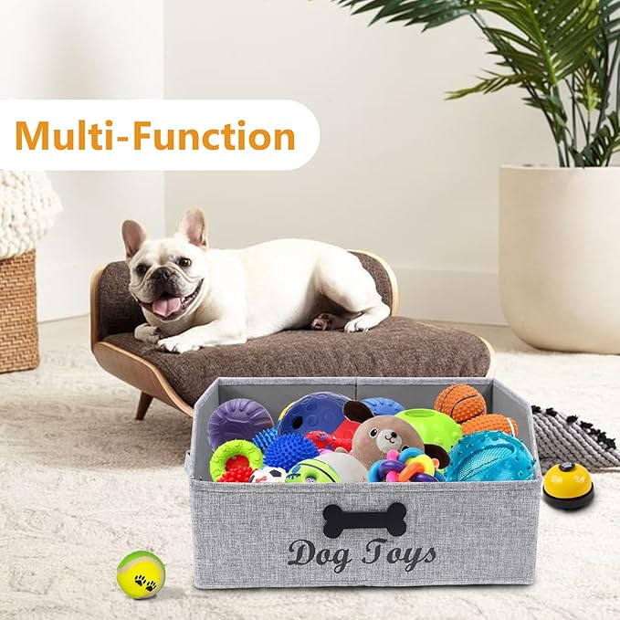 Large Dog Toy Basket Fabric Dog Toy Bin Collapsible Gray Dog Toy Box Trapezoid Dog Toy Storage for organizing Dog Chew Toys/Blankets/Leashes/Treats-Dog Storage Organizer-Can be Personalized