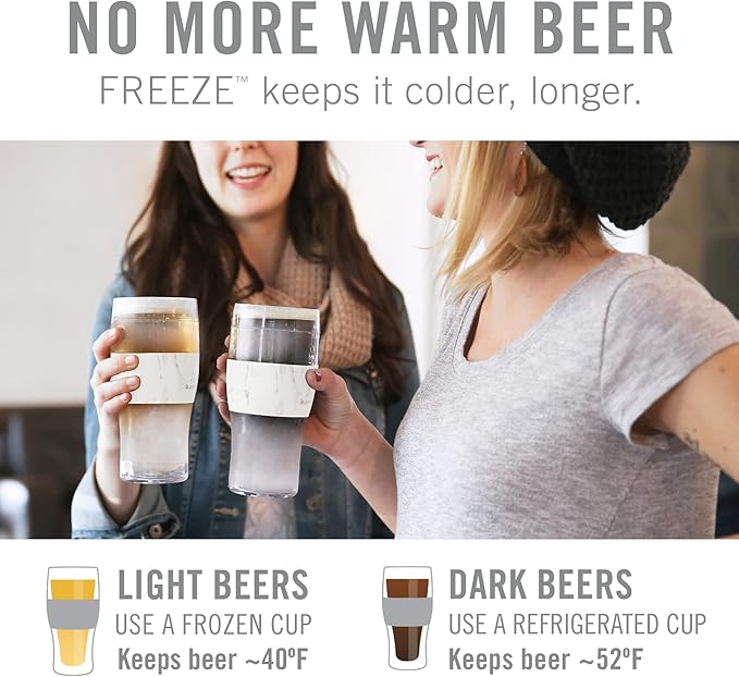 Host Freeze, Frozen Mugs, Freezable Pint Set, Beer Keep Your Drinks Cold, Double Walled Insulated Glasses, Tumbler for Iced Coffee, 16oz, Set of 2, Marble