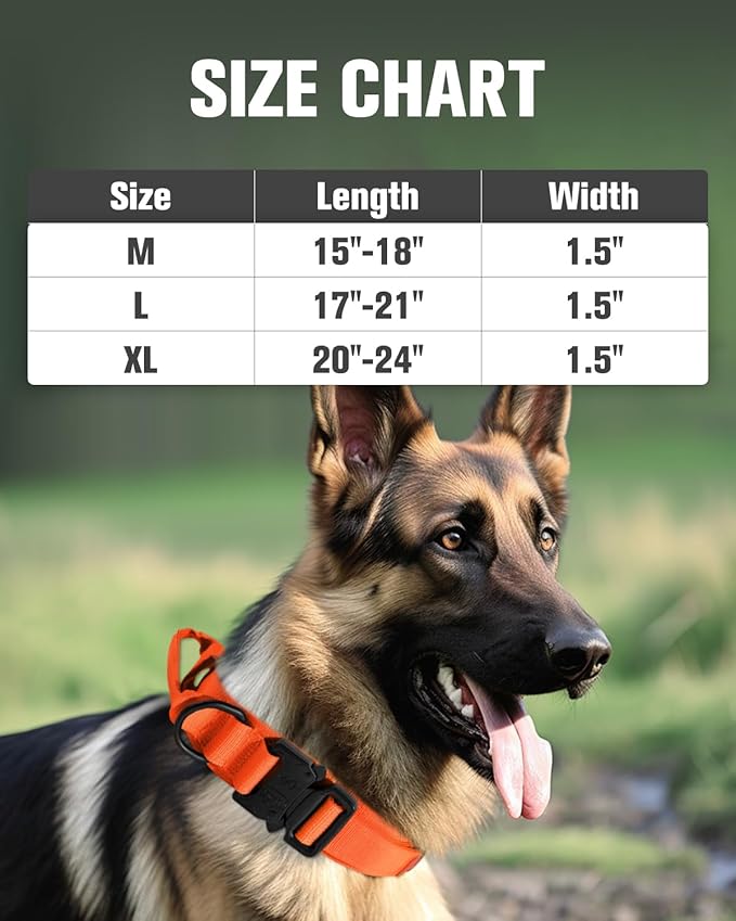 Joytale Tactical Dog Collar with Handle, Adjustable Heavy Duty Military Collar with 2 Patches for Training, Suitable for Medium Dogs, Orange, M