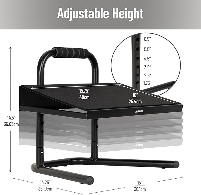 Mind Reader Foot Rest, Foot Stool, Under Desk at Work, Ergonomic, Adjustable, Office, Metal, 15"L x 14.25"W x 14.5"H, Black