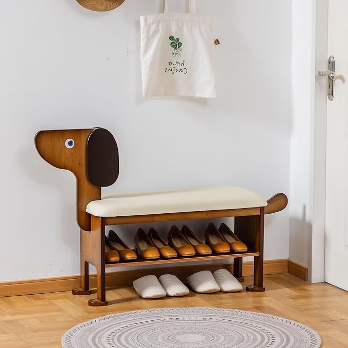 Shoe Bench – 2-Tier Wooden Entryway Organizer Cute Dog-Shaped with Pet-Inspired Design, 31.5inchs Hallway & Living Room Bench