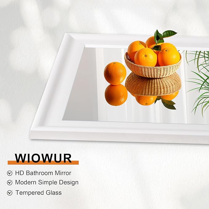 White Wood Mirror for Bathroom,Rectangle Rustic 30 x 40 inch Vanity Mirror for Wall,Wooden Wall-Mounted Hanging Mirror for Entryway,Bedroom or Living Room