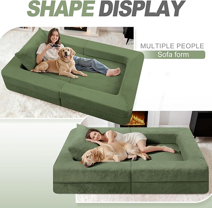Futon Sofa Bed with Pillow, 3-in-1 Sleeper Sofa Bed with Removable Cover, Convertible Floor Sofa Bed, No Assembly Boneless Couch for Living Room, Bedroom