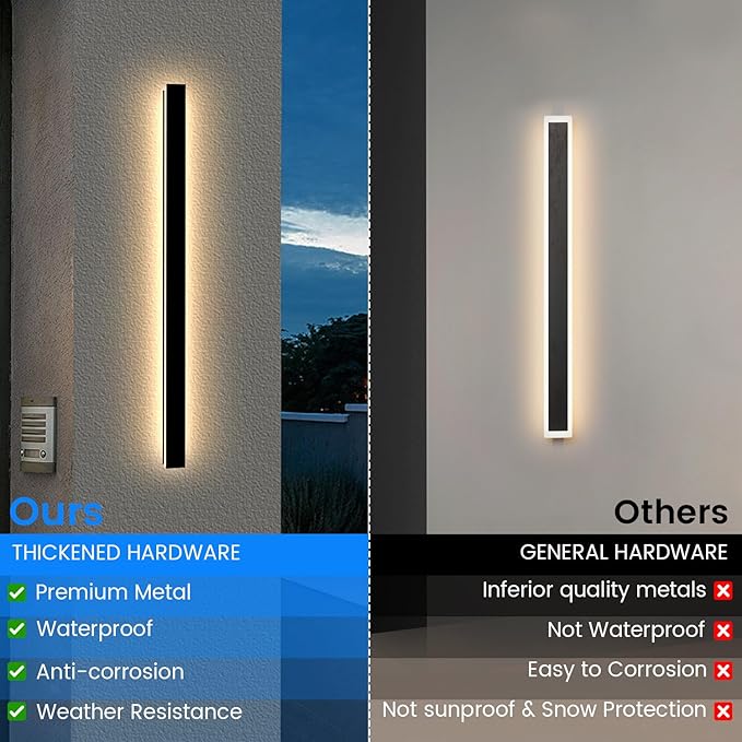 Modern Outdoor Wall Lights - 2pack 23inch Black Exterior Light Fixtures Wall, Porch Lights Outdoor Wall Sconce, Patio Long Strip Wall Light Fixtur Outside for Garage, House