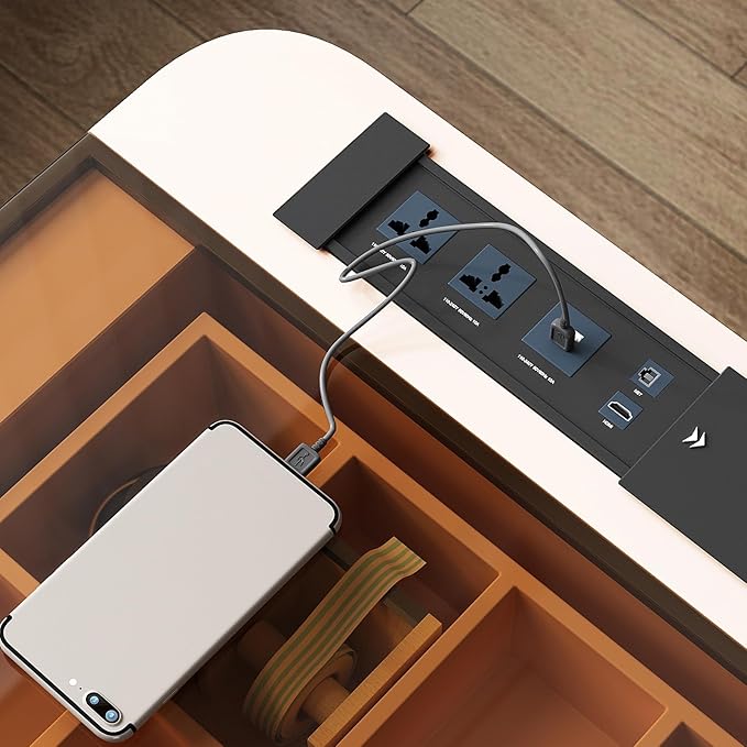 Lartis Office Desk with Drawers for Home Working Studying Computer Desk with Built-in Outlet Writing Desk Dressing Table Vanity Table no Mirror Intelligent Socket with USB Port
